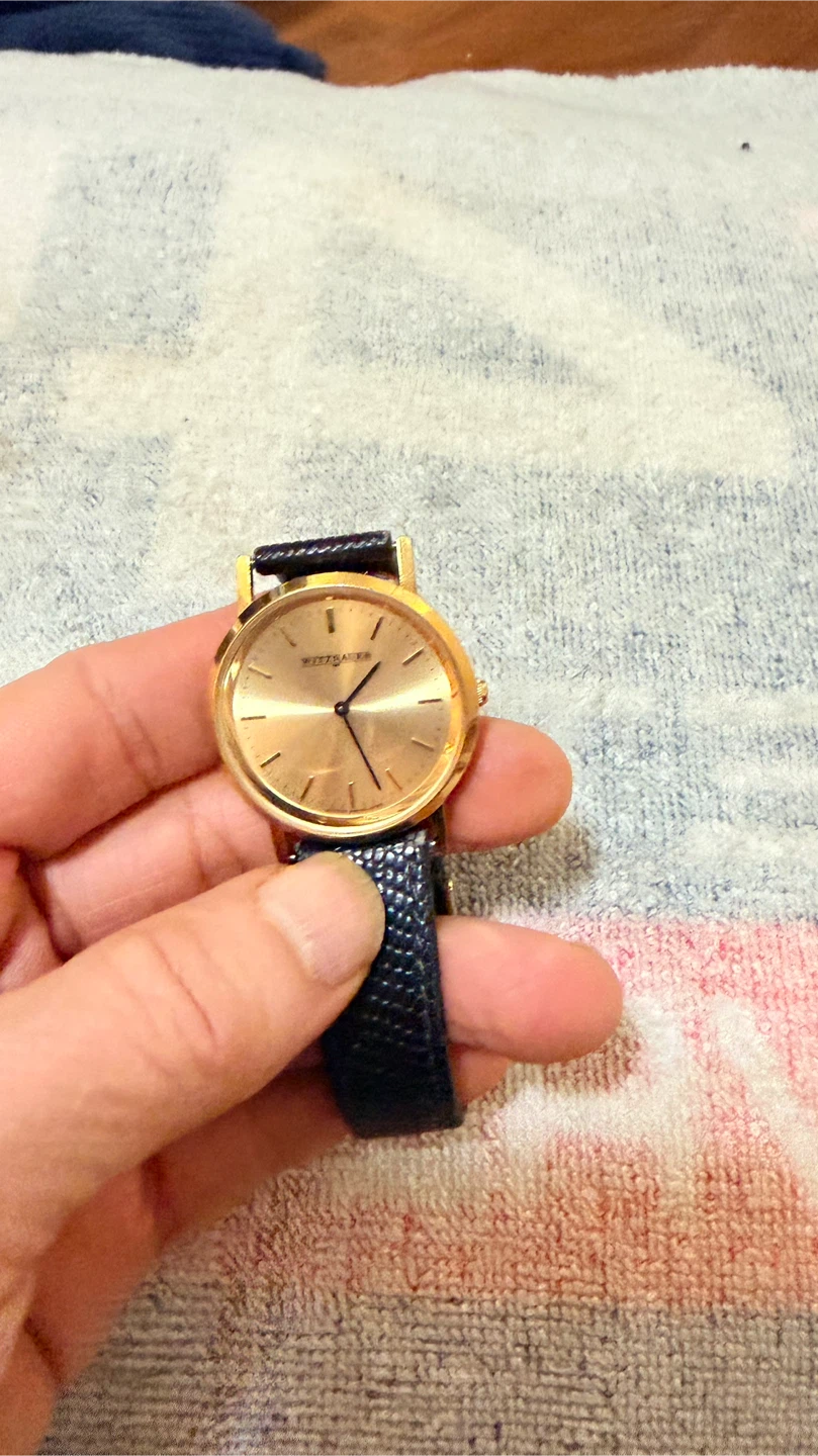 Wittnauer Gold Tone Women's Watch with Black Leather Strap