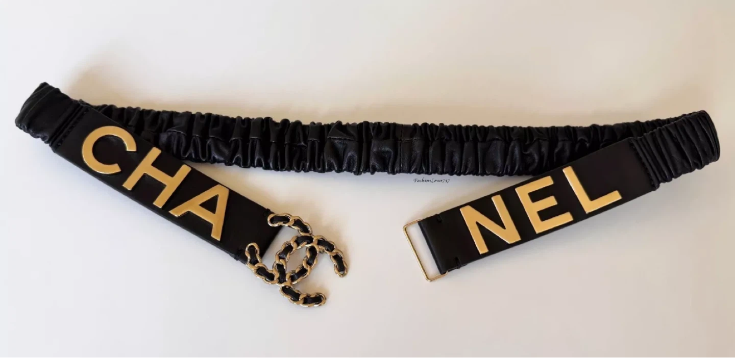 Chanel Black Leather Elastic Belt with Gold Logo - photo 2