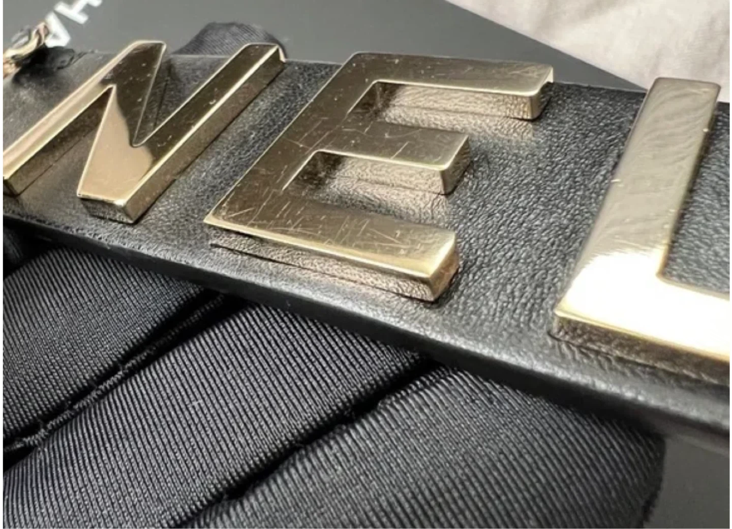 Chanel Black Leather Elastic Belt with Gold Logo - photo 4