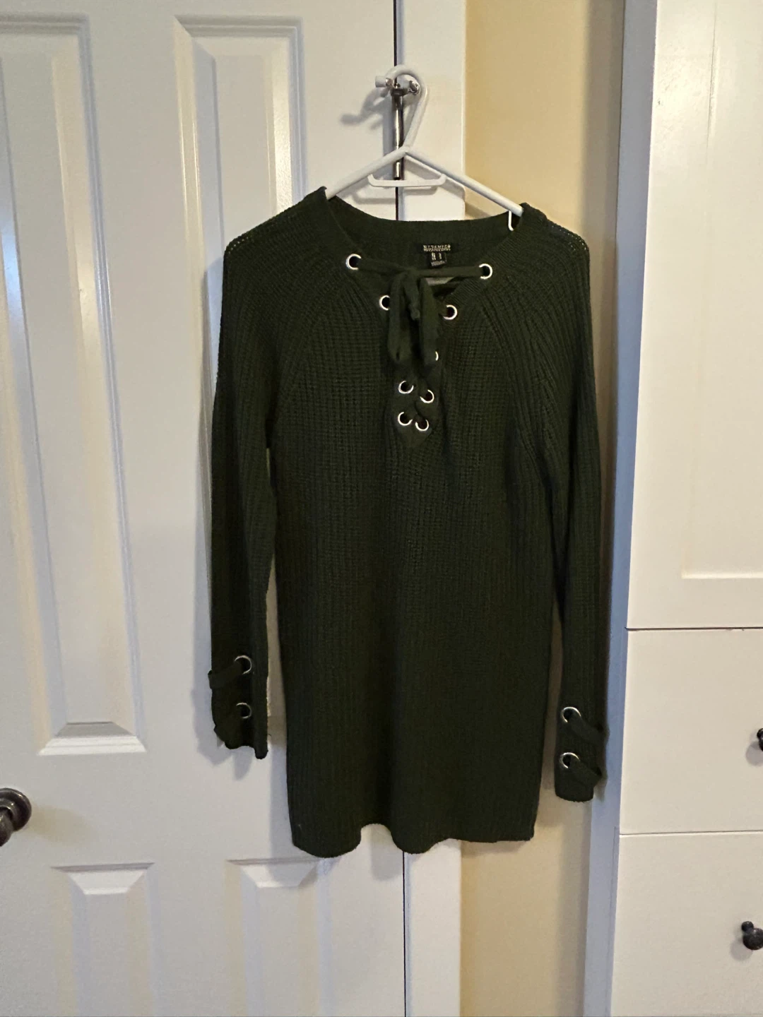 Green Lace-Up Sweater