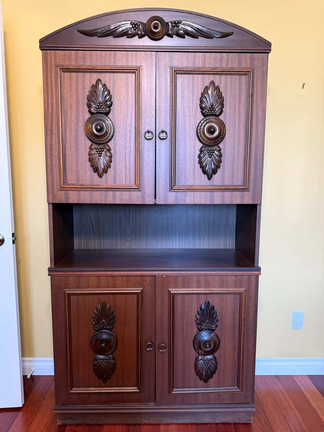Vintage Dark Wood Cabinet with Carvings