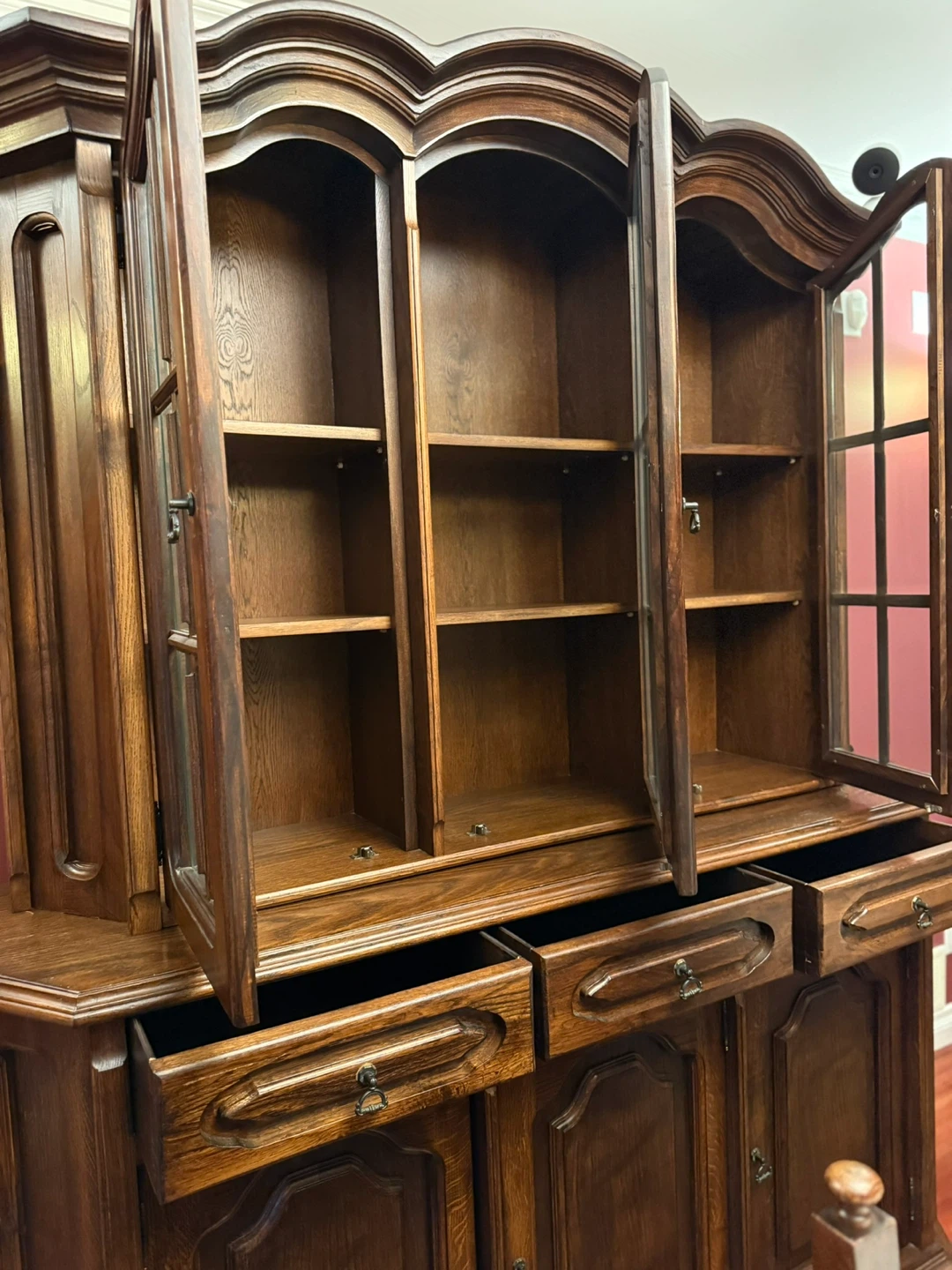Solid Oak China Cabinet / Buffet with Glass Doors (Top Only) - photo 3
