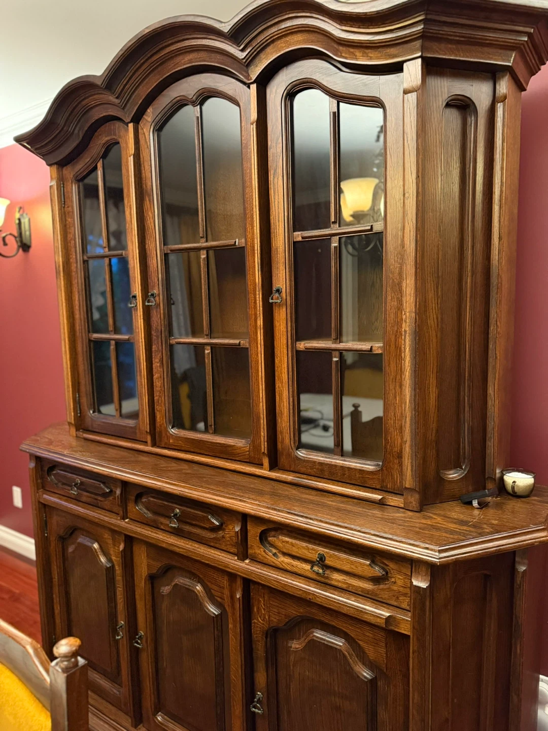 Solid Oak China Cabinet / Buffet with Glass Doors (Top Only)