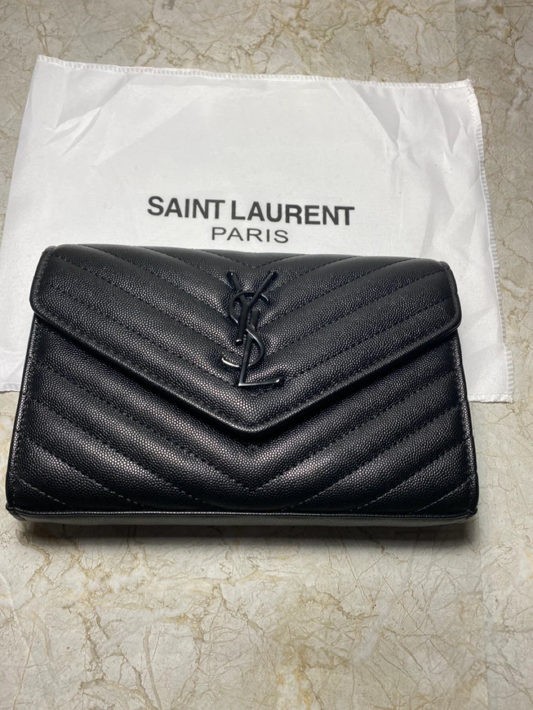 Saint Laurent Black Quilted Leather Chain Wallet