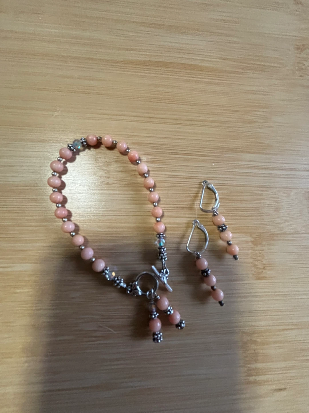 Coral Bead Bracelet & Earring Set made with Italian silver beads