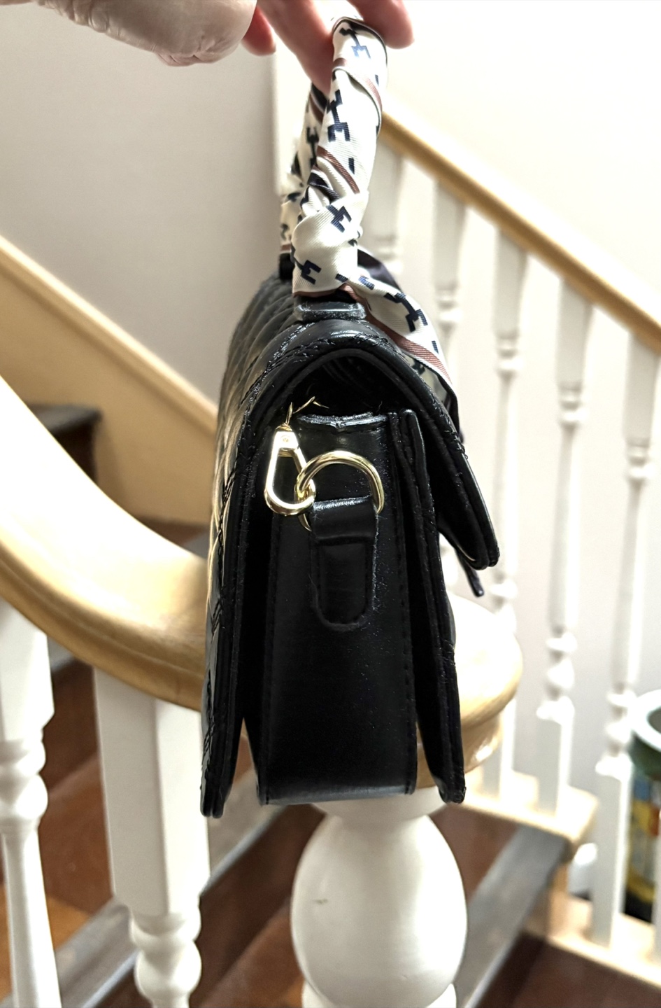 Black Quilted Handbag with Scarf Handle - photo 2