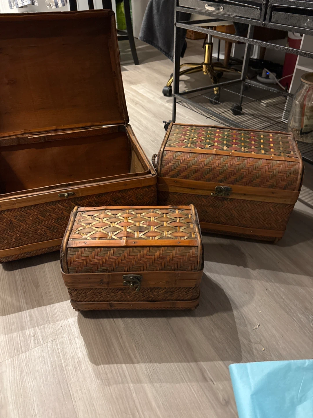 Set of 3 Woven Bamboo Storage Chests