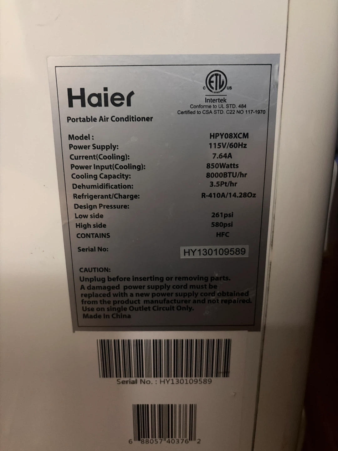 Haier Portable Air Conditioner HPY08XCM - photo 2