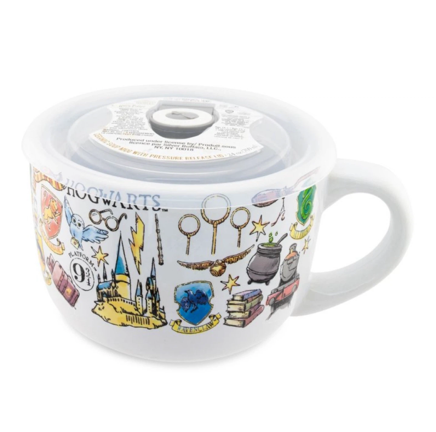 Harry Potter Hogwarts Ceramic Soup Mug Bowl Vented Lid 24 oz NWT