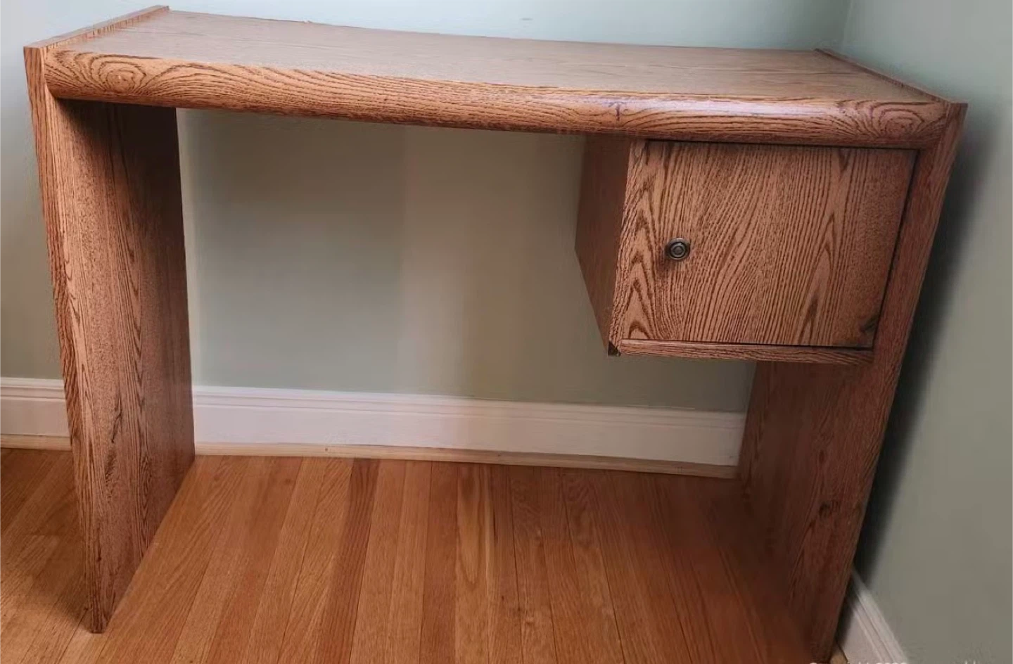 Oak veneer writing desk with drawer