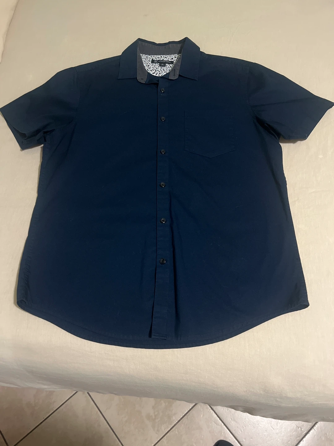 INC International Concepts Navy  Short Sleeve Button-Up Shirt