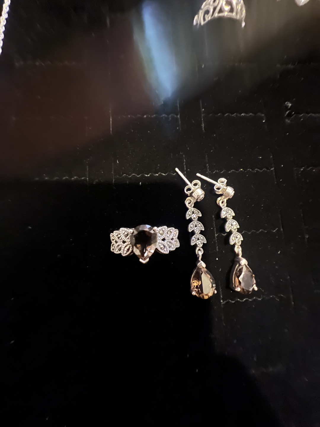 Smoky Quartz & Sterling Silver Ring and Dangle Earrings Set - photo 3