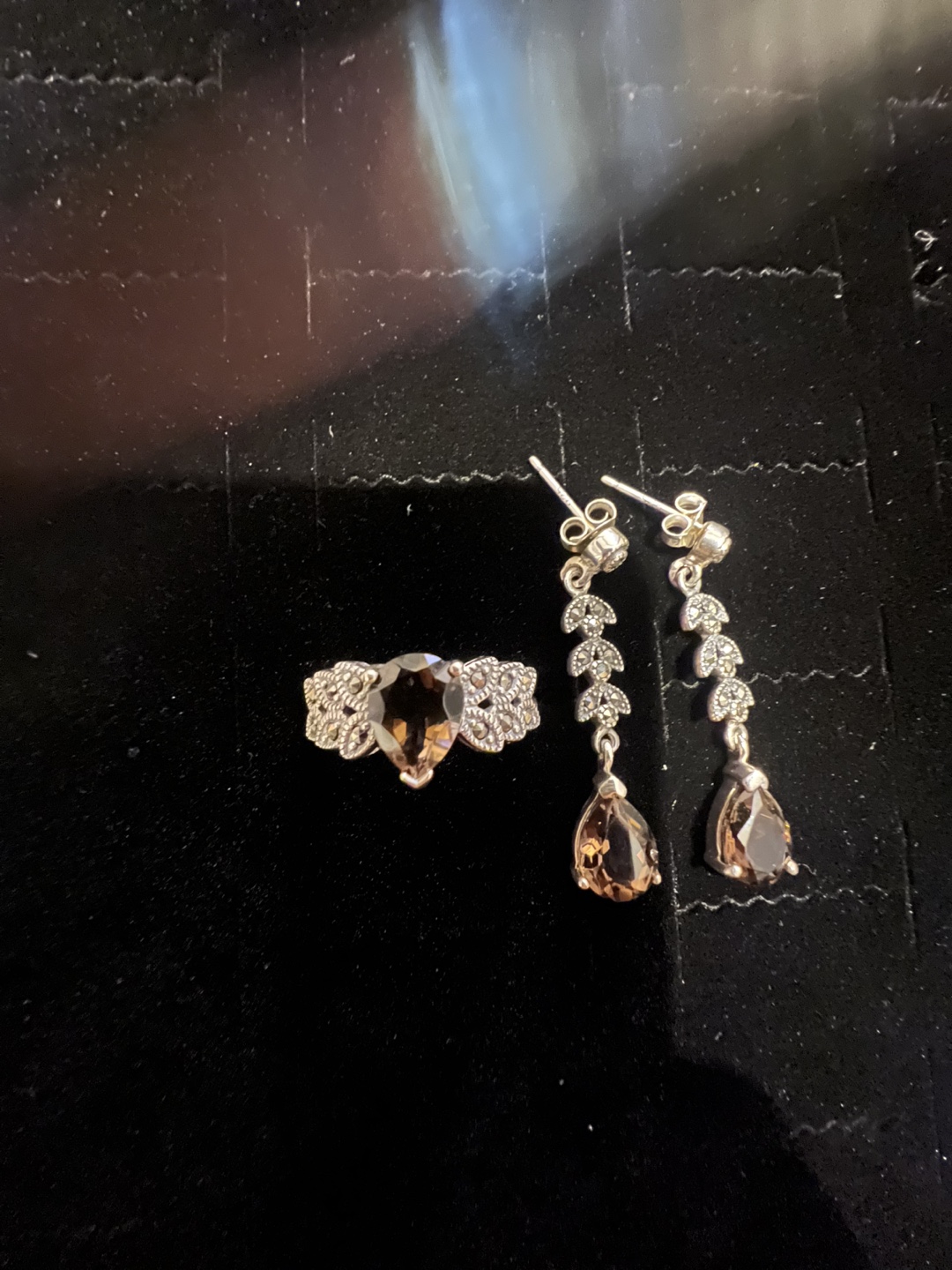 Smoky Quartz & Sterling Silver Ring and Dangle Earrings Set - photo 2