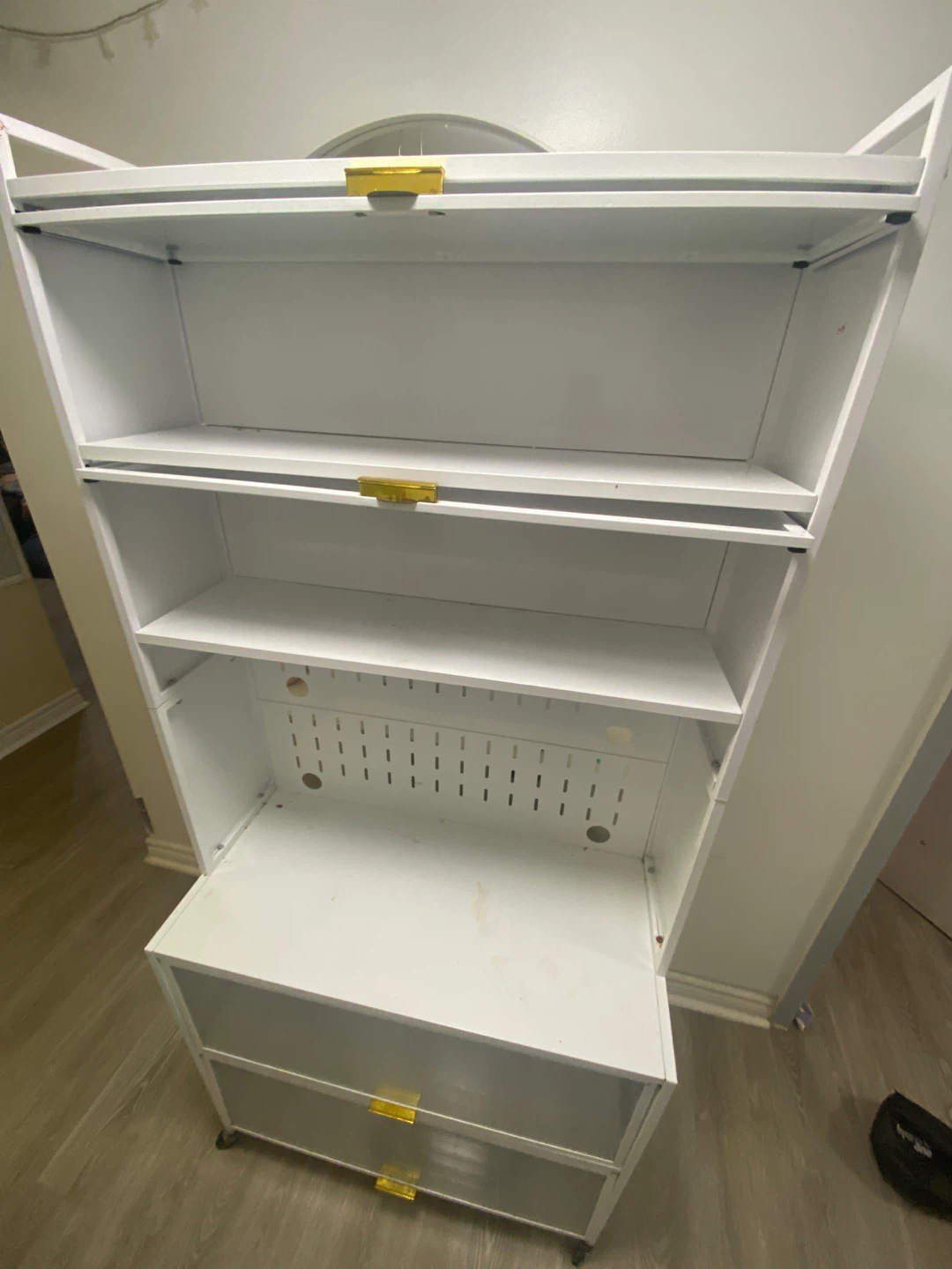 White Multi-Tiered Storage Shelf with Doors - photo 2