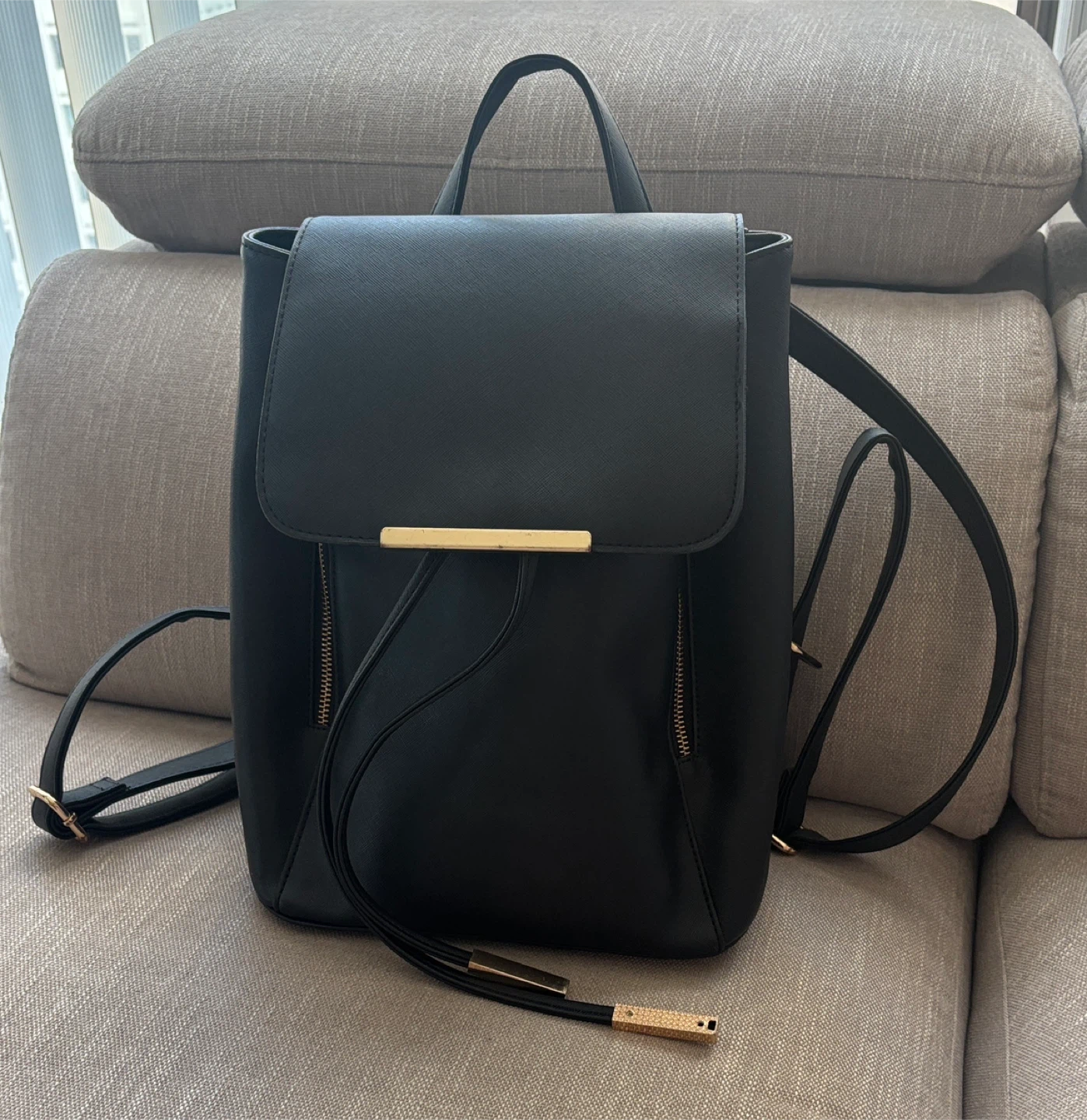 Black Faux Leather Backpack