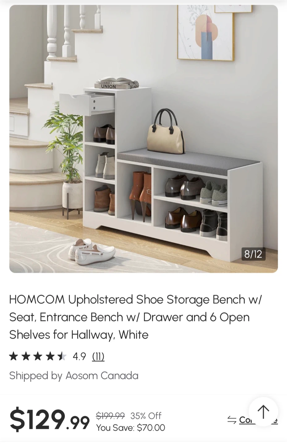 Upholstered Shoe Storage Bench w/ Drawer - photo 2