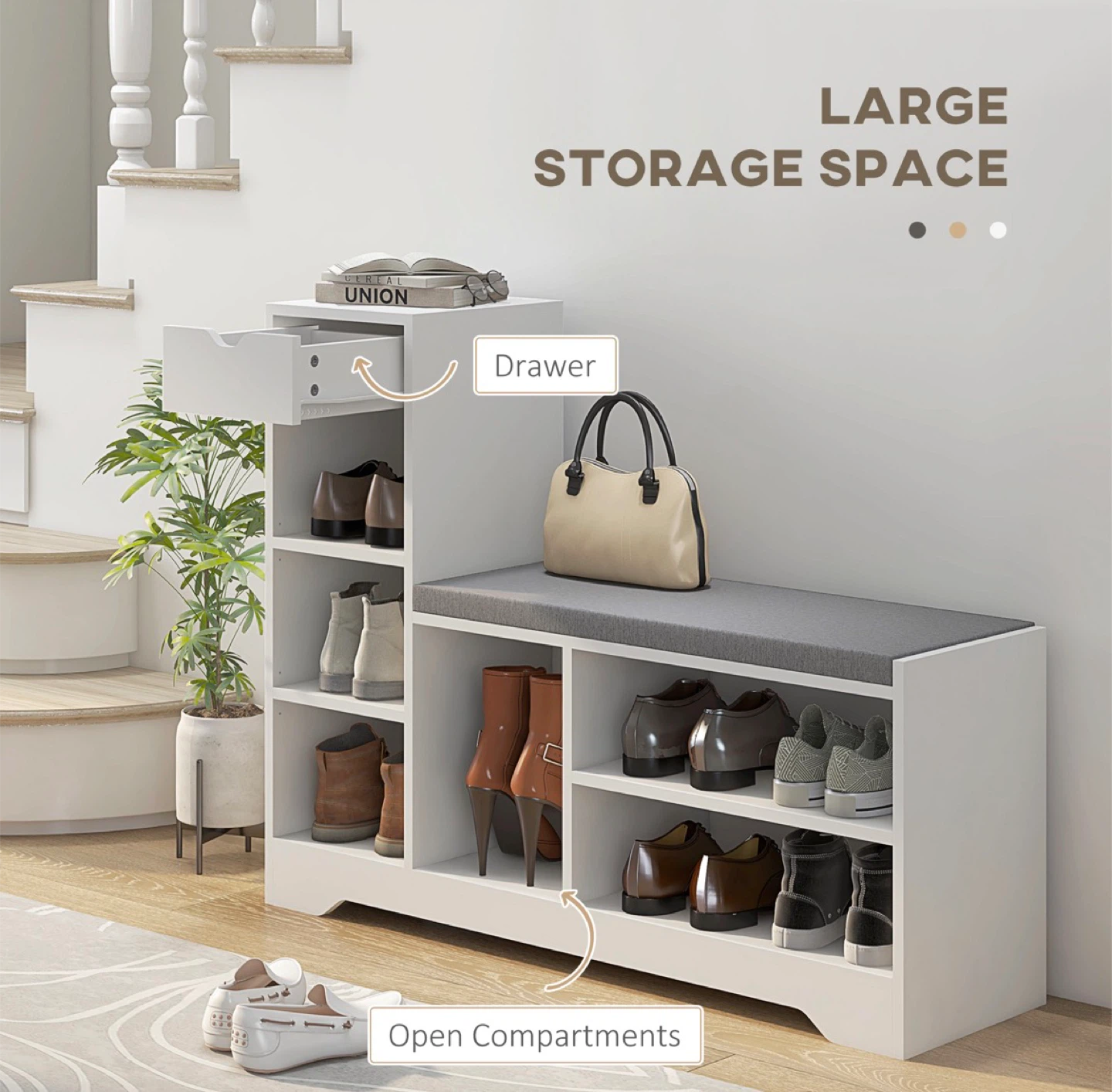 Upholstered Shoe Storage Bench w/ Drawer - photo 5