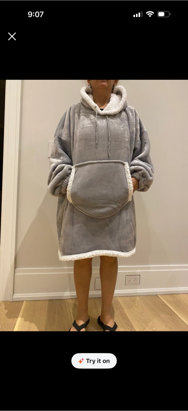 Grey Hooded Blanket Sweatshirt