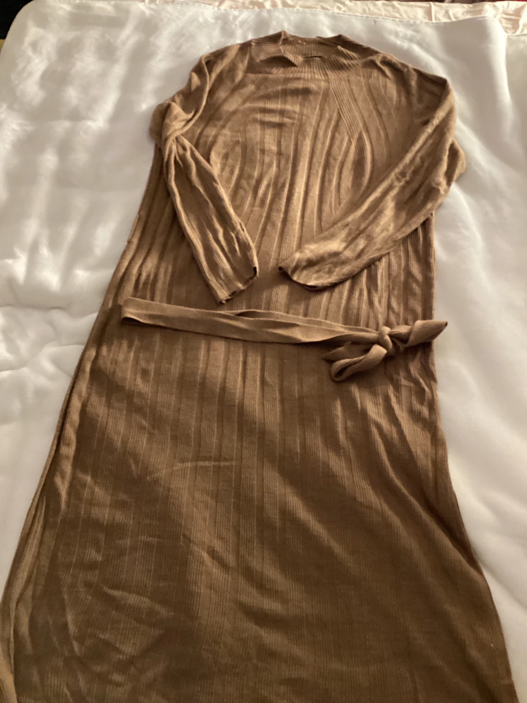 ONLY Brown Ribbed Knit Long Sleeve Dress with Belt