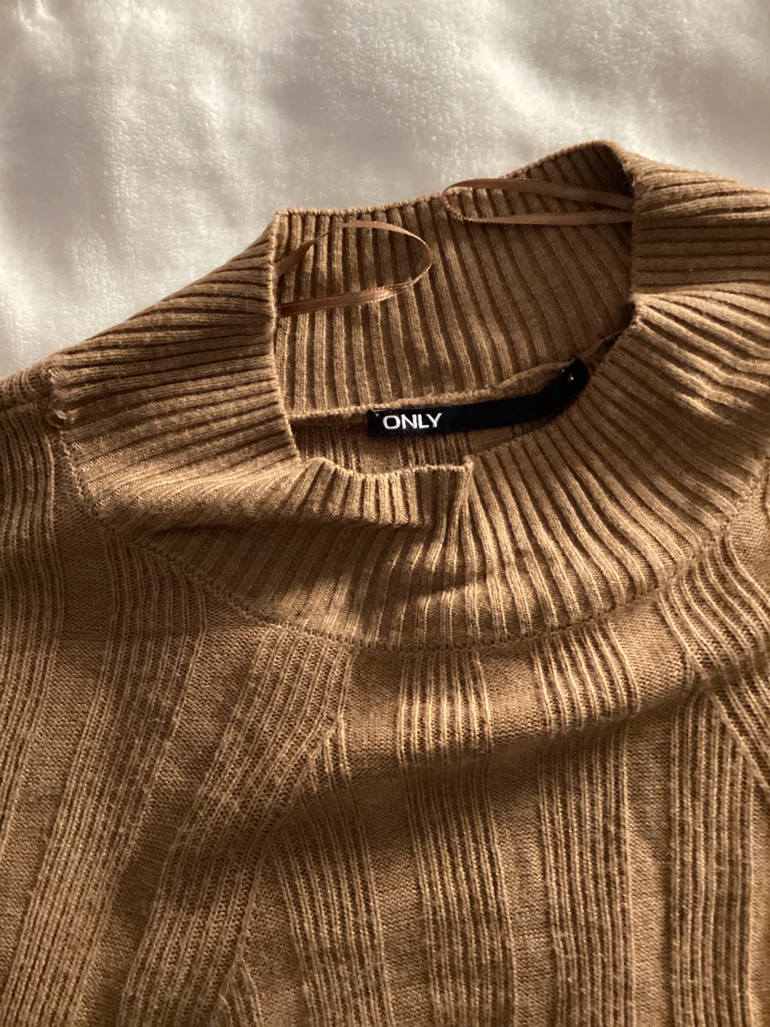 ONLY Brown Ribbed Knit Long Sleeve Dress with Belt - photo 3