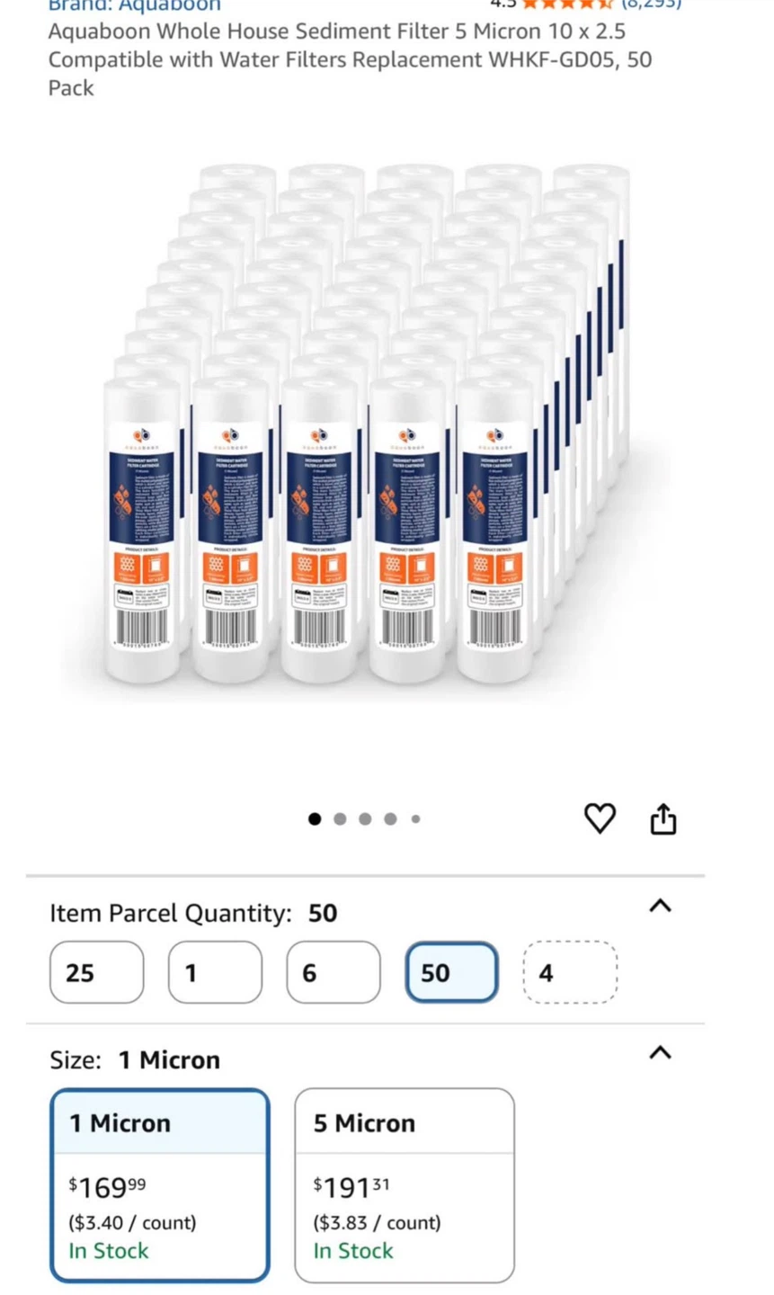 BNIB Aquaboon Filter 5 Micron 10 x 2.5 (25 Pack)