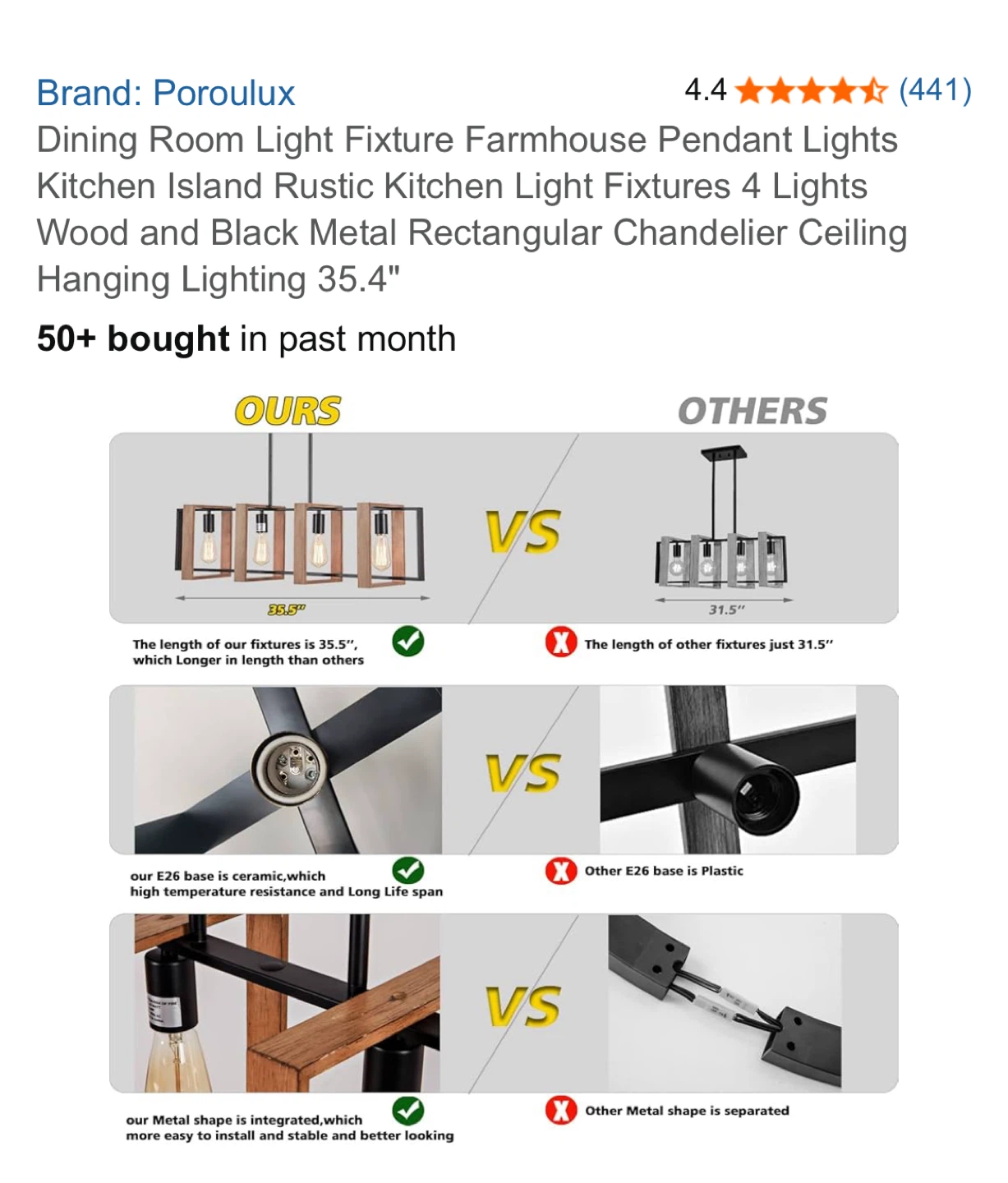Poroulux 4-Light Farmhouse Pendant Light Fixture - photo 4