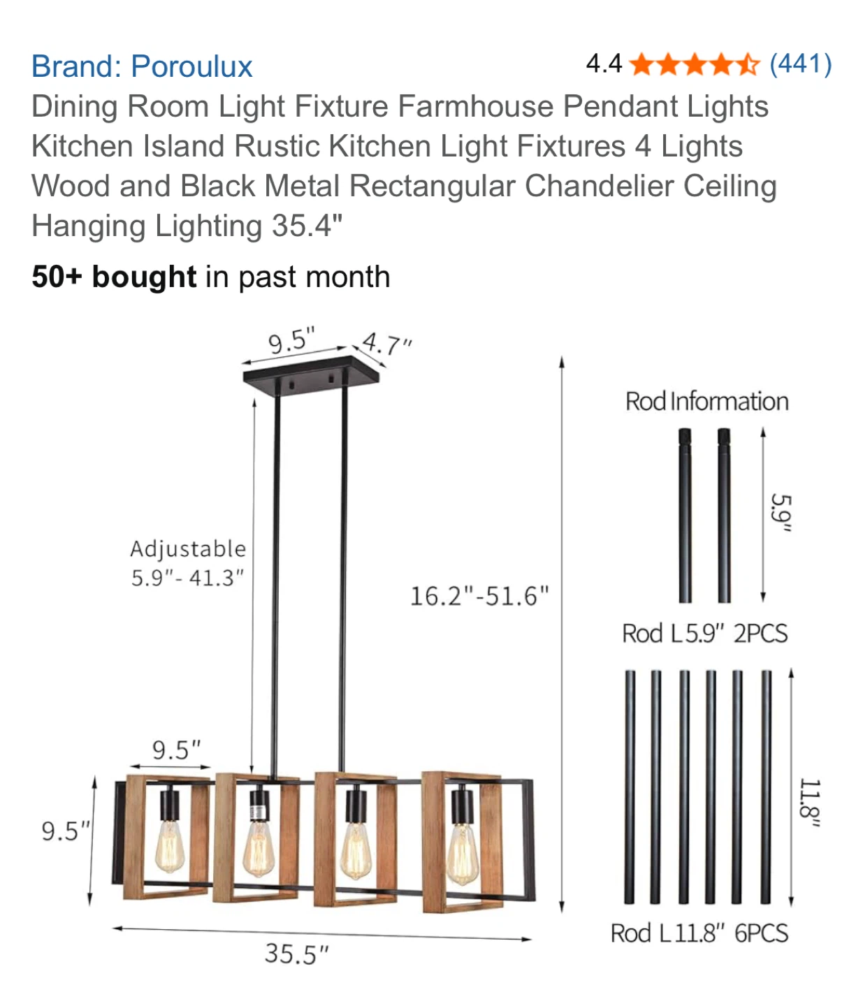 Poroulux 4-Light Farmhouse Pendant Light Fixture - photo 2