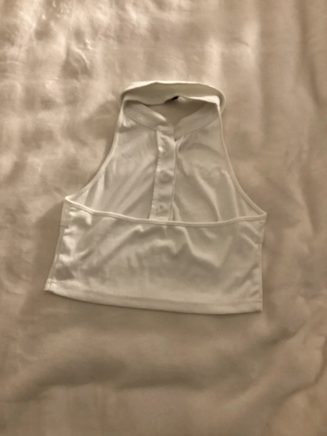 White Halter Neck Polo Crop Top - photo 3