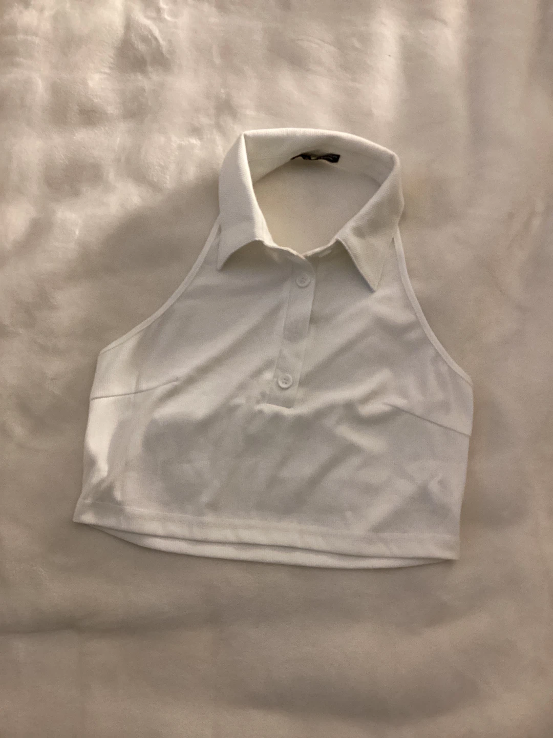 White Halter Neck Polo Crop Top - photo 2