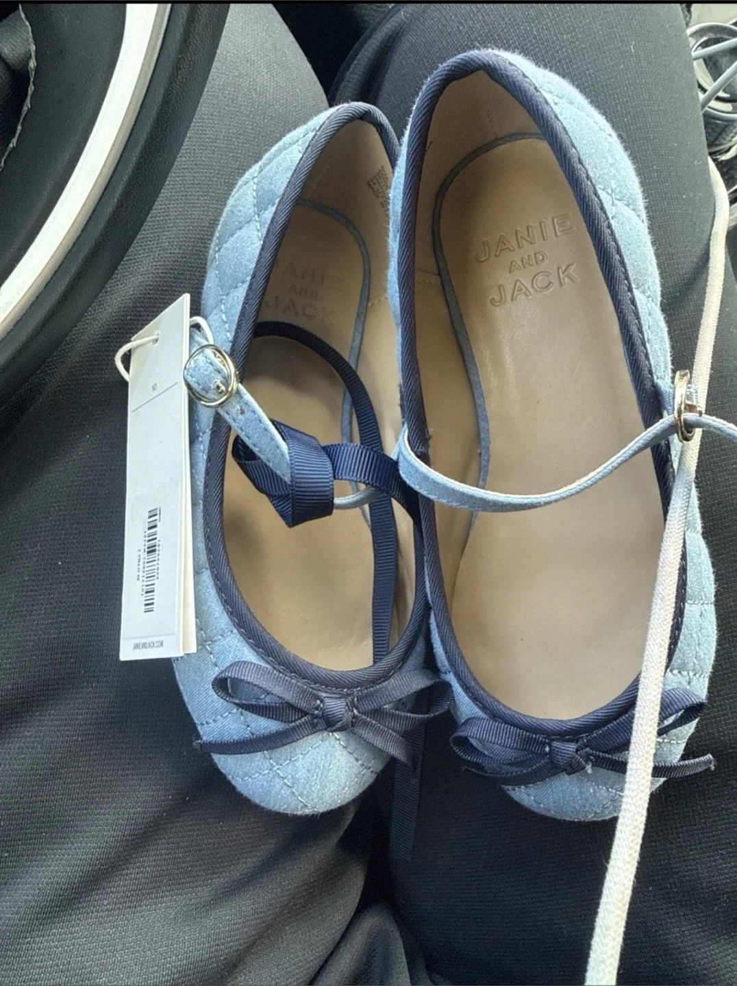 Janie and Jack Light Blue Quilted Bow Mary Jane Shoes Size 10