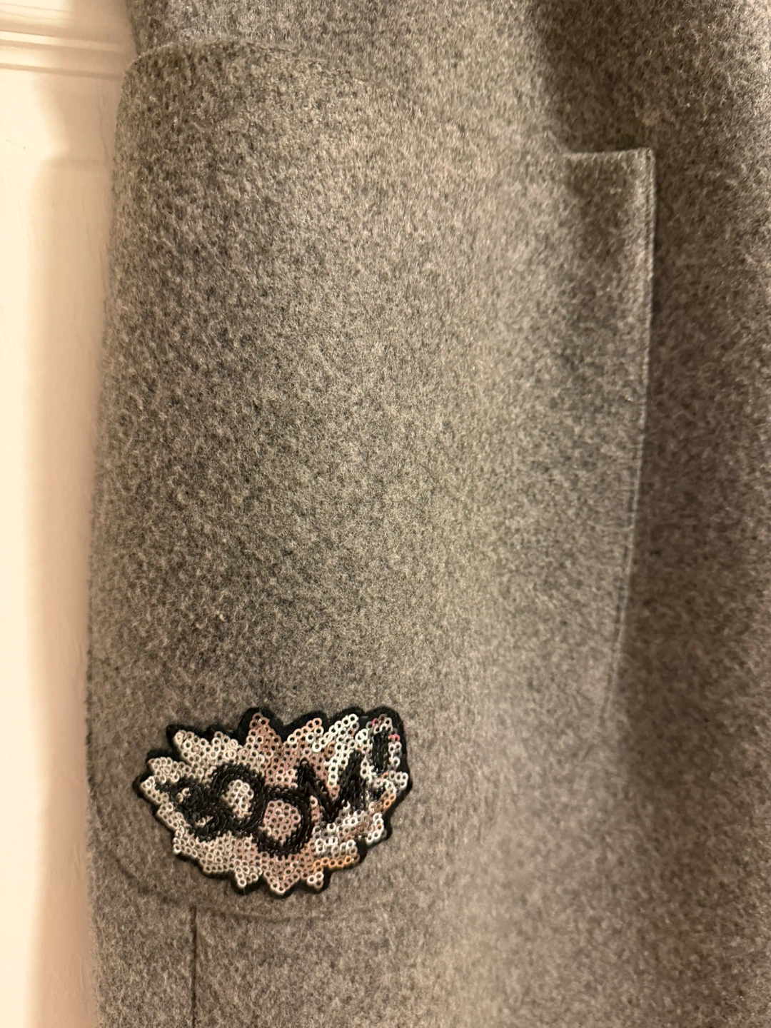 RIGORE Women's Grey Wool Blend Coat with Sequin Patch - photo 5