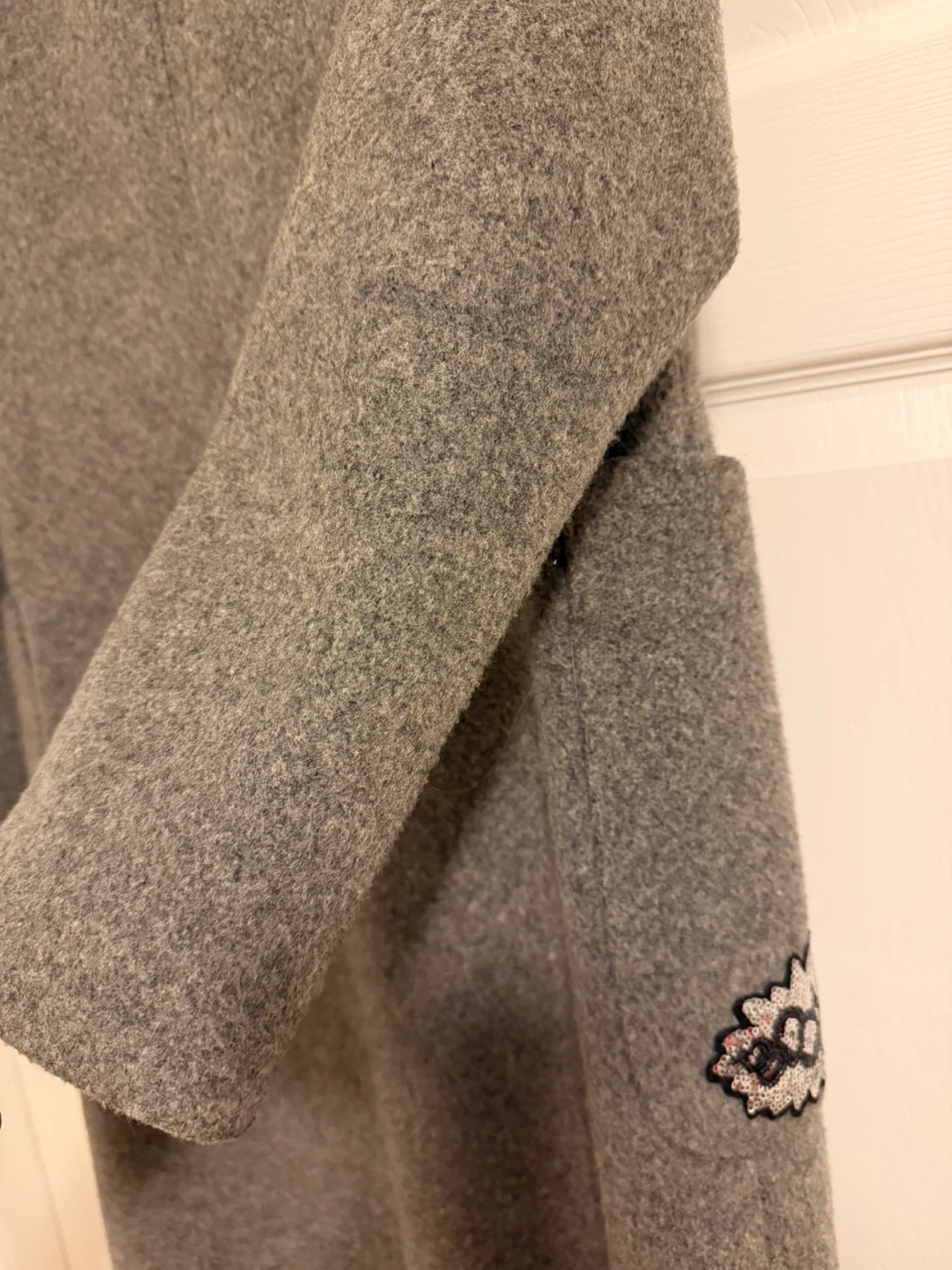 RIGORE Women's Grey Wool Blend Coat with Sequin Patch - photo 4