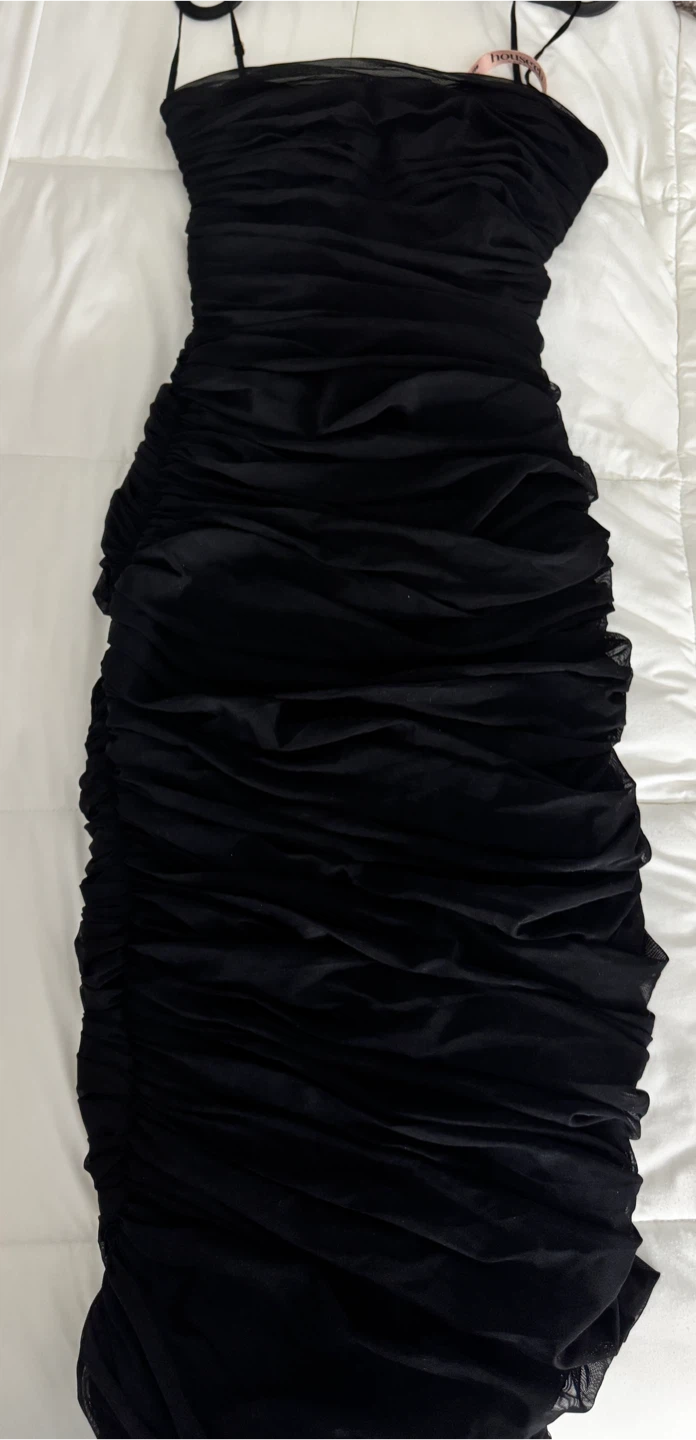 House of CB Black Ruched Mesh Midi Dress