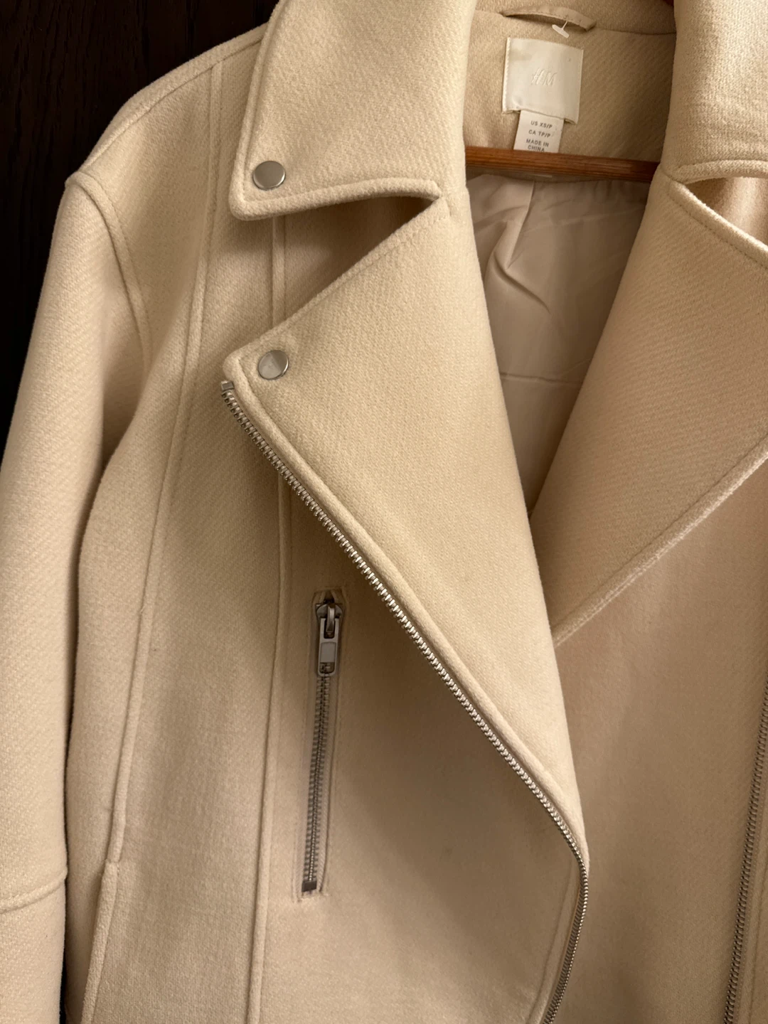 H&M Beige Asymmetrical Zip Moto Jacket - XS - photo 5