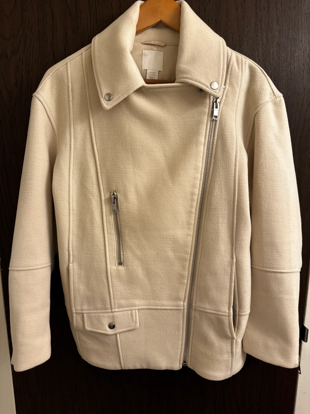 H&M Beige Asymmetrical Zip Moto Jacket - XS