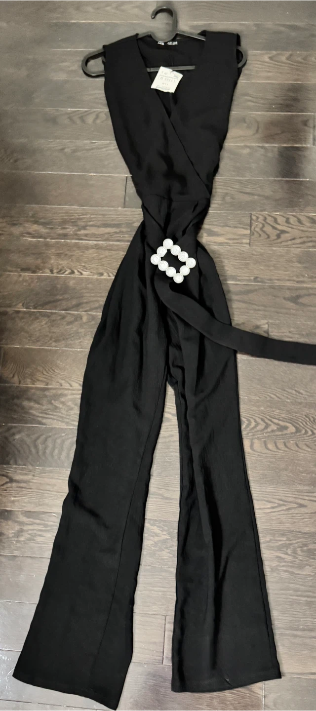 Black Jumpsuit with Belt Buckle Detail