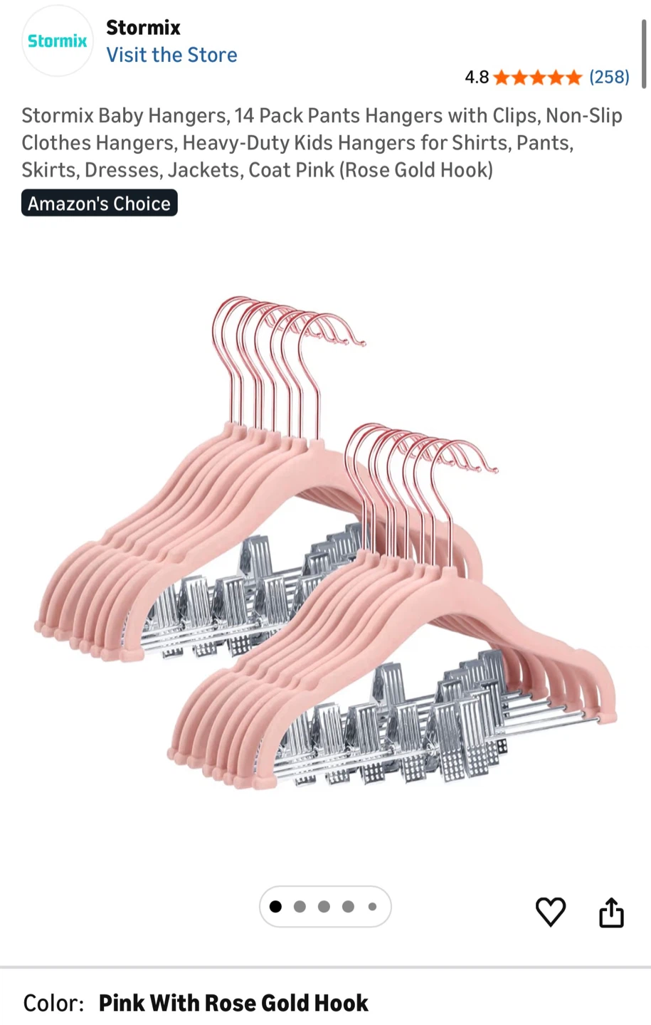 Stormix Pink Velvet Hangers with Rose Gold Clips - 14 Pack - photo 2