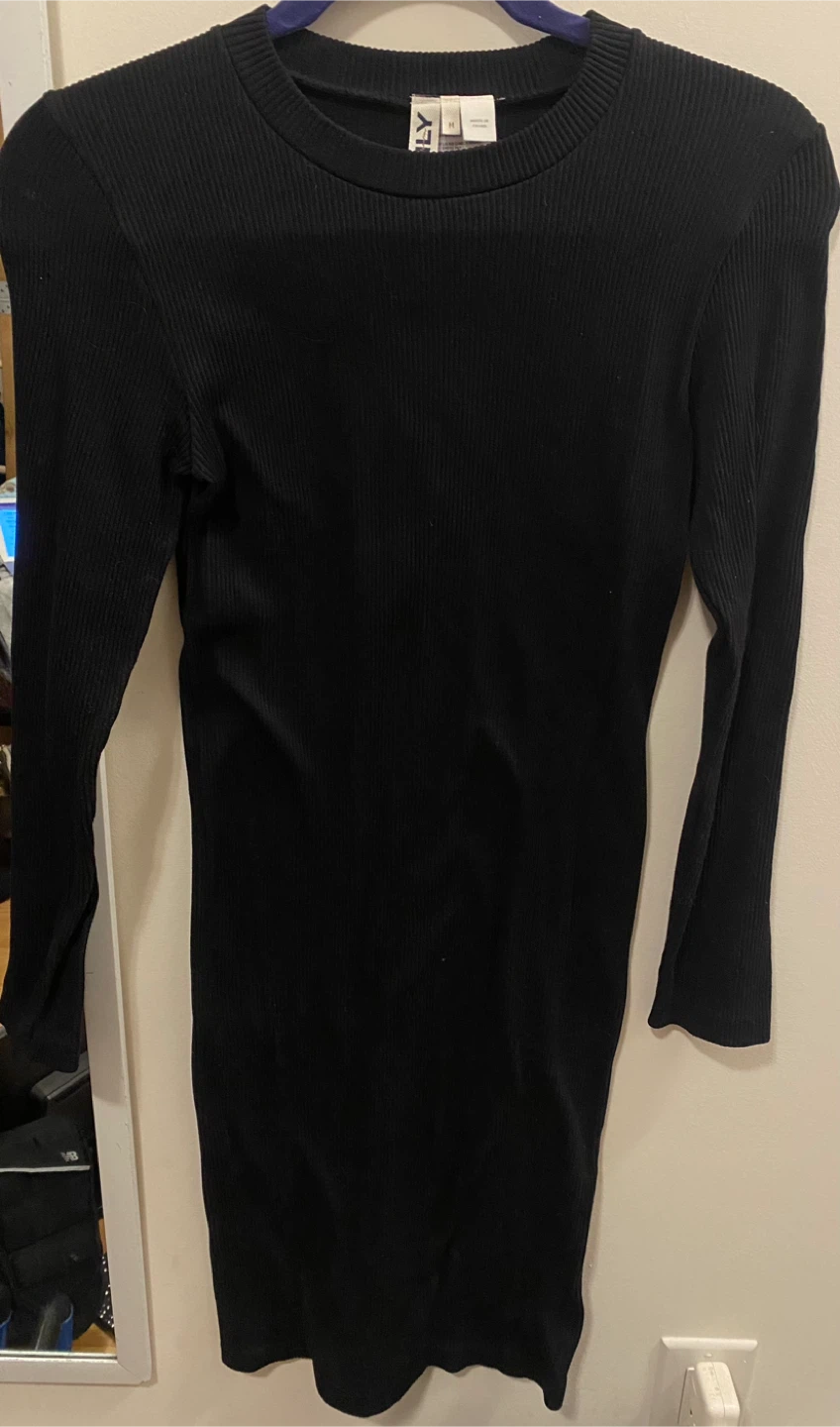 ONLY Black Ribbed Long Sleeve Dress - Size M