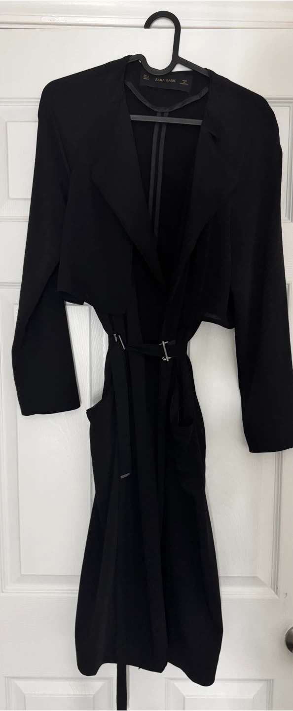 Zara Basic Black Open Front Drape Trench