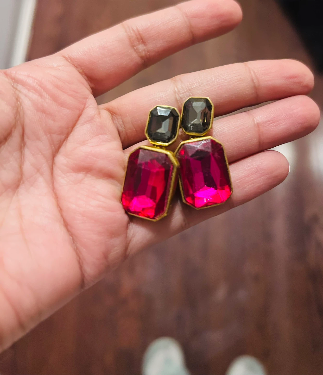 Dangle Earrings - Pink and Grey Gems