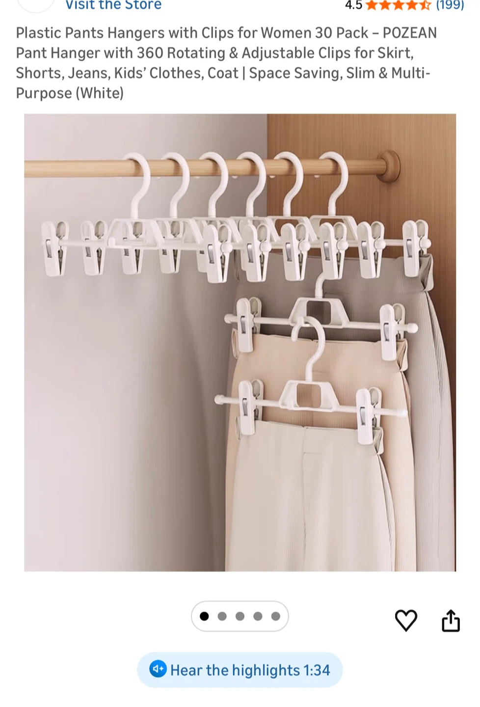 POZEAN Plastic Pant Hangers with Clips, 30 Pack, Pink - photo 2