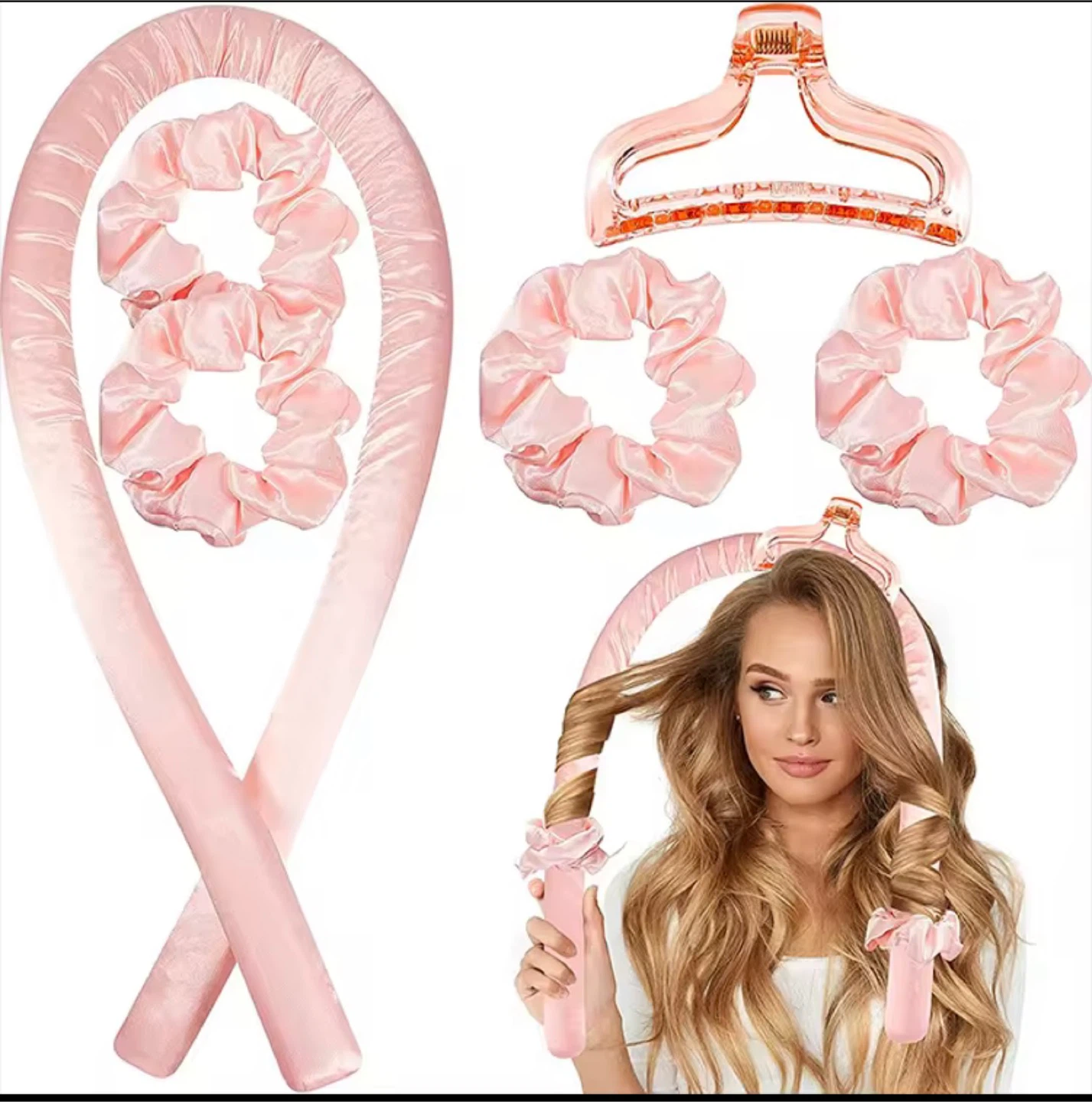 Heatless Hair Curlers Set with Scrunchies and Claw Clip