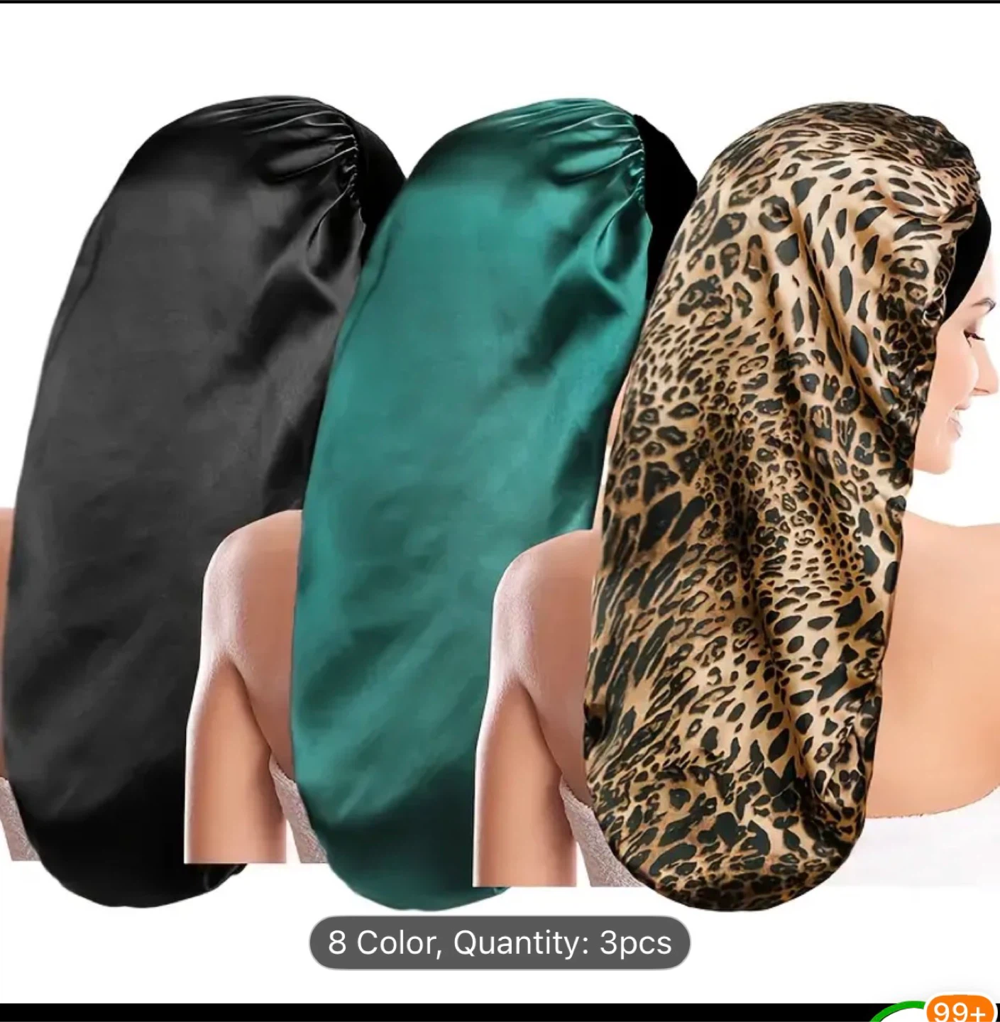 3pcs Long Satin Bonnet Sleep Cap