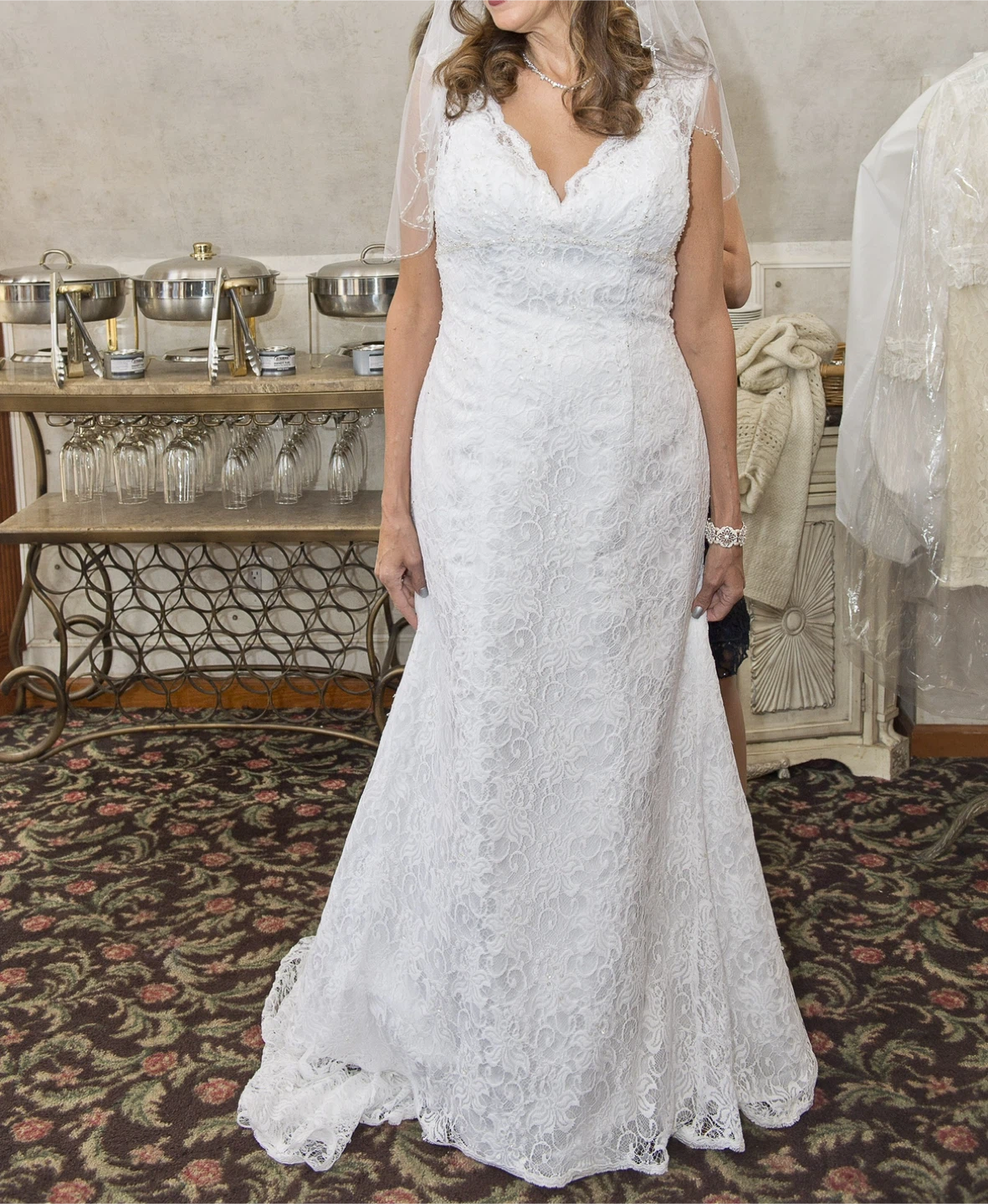 White lace & pearl wedding gown