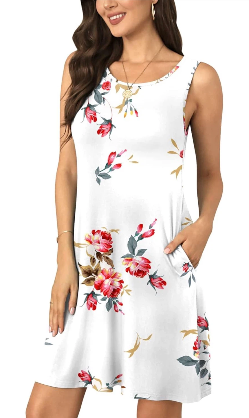 NEW! ALIGADUO Sleeveless Floral Print Dress with Pockets
