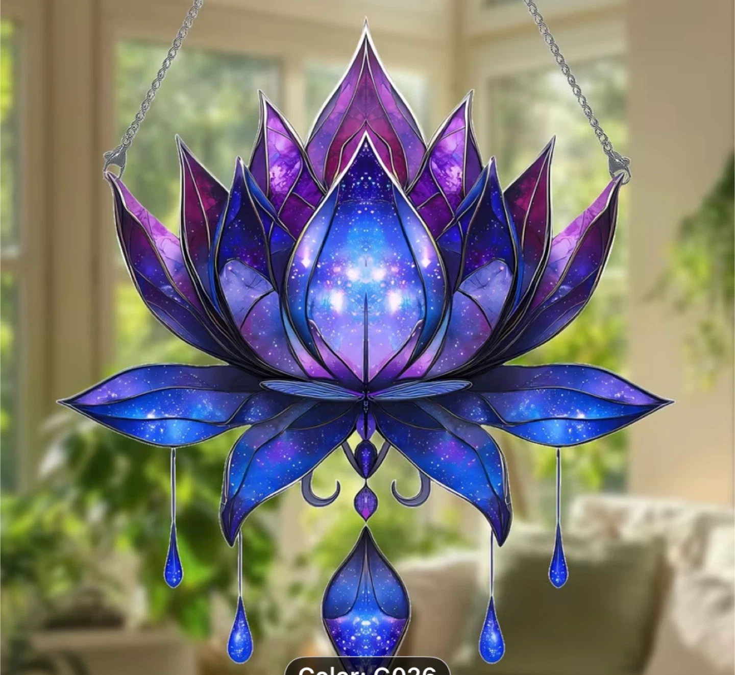 2D acrylic sun catcher.  Lotus/gems, new