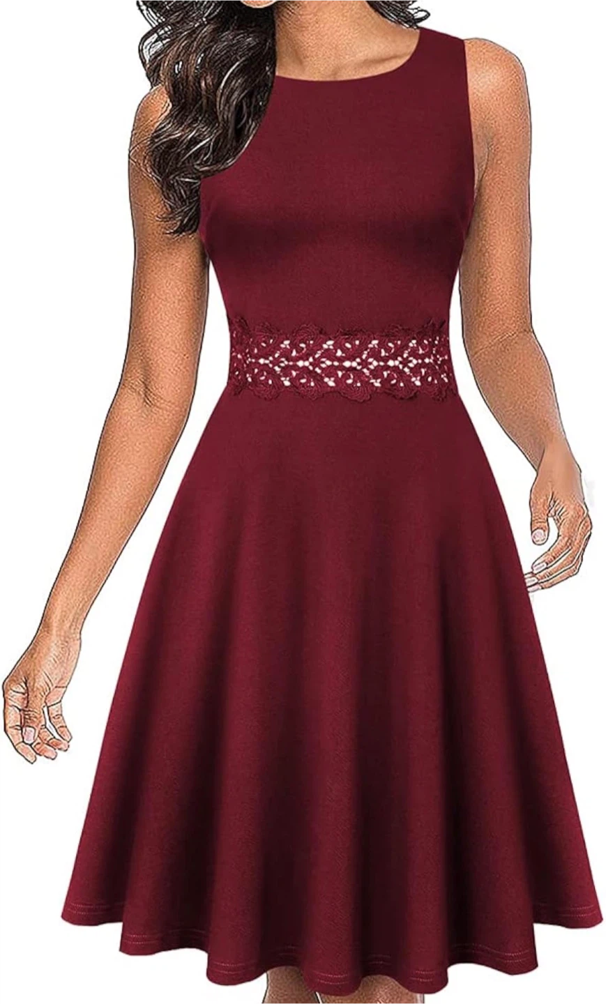 NEW! Owin Women's Sleeveless Lace Waist Fit and Flare Dress