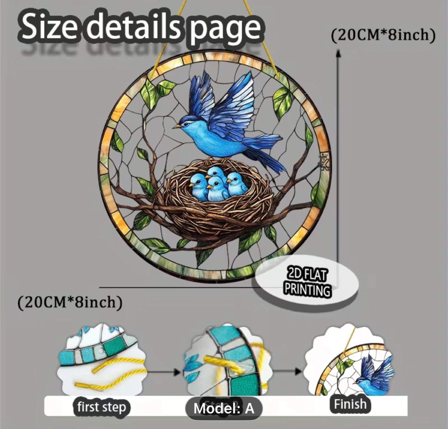 2D acrylic sun catcher, blue bird/babies, new - photo 2