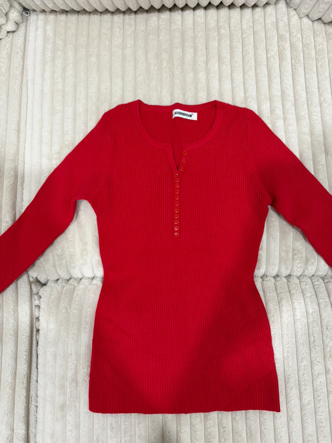 ACDC DREAMS Red Ribbed Henley Long Sleeve Shirt