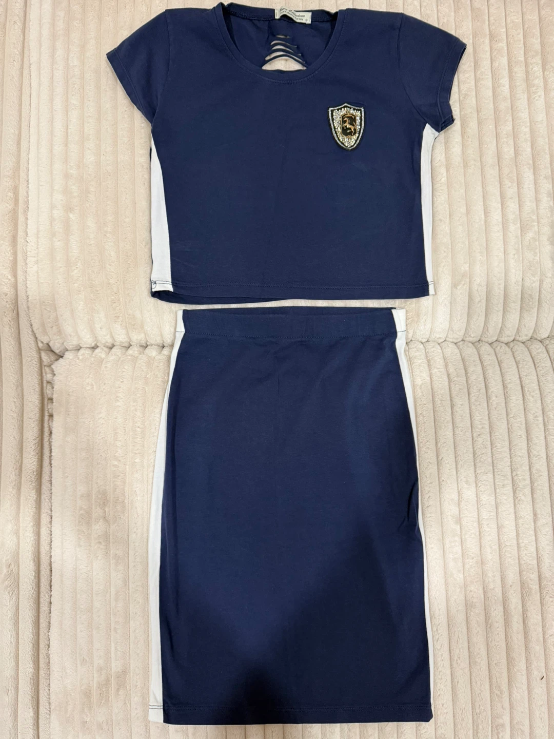 Navy Crop Top and Skirt Set